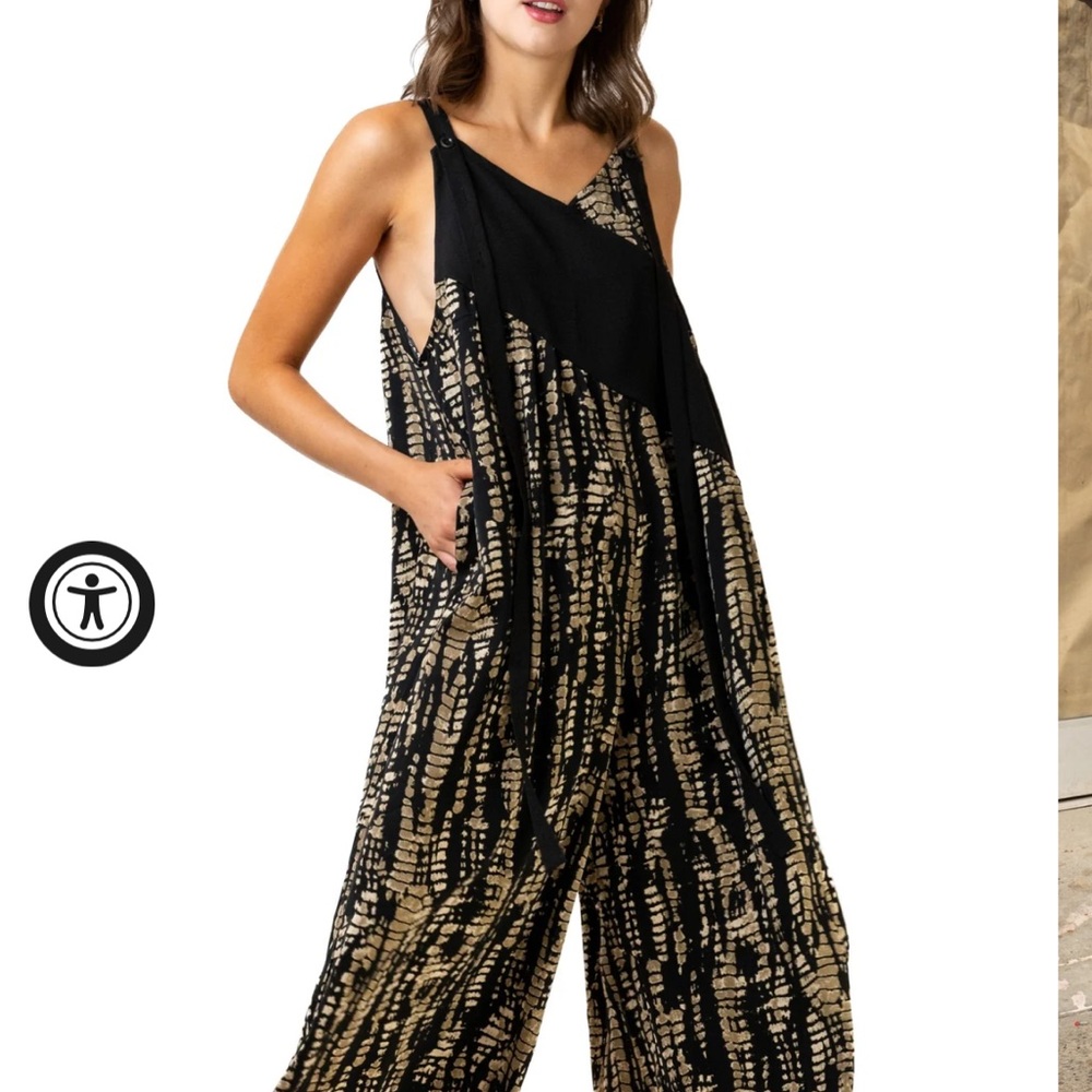 Kate Hewko Black and Tan Jumpsuit with Wide-Leg Design